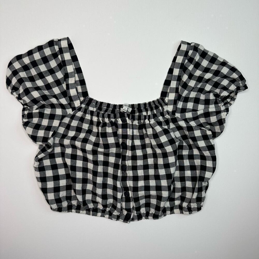 Madewell Buffalo Plaid Cropped Button Front Top